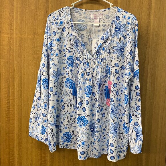Stella Parker XXL Blue White Peasant Blouse - Picture 1 of 12